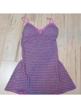 Jenni Intimates Pink Gray Striped Lace Cami Slip Top Y2K Coquette L